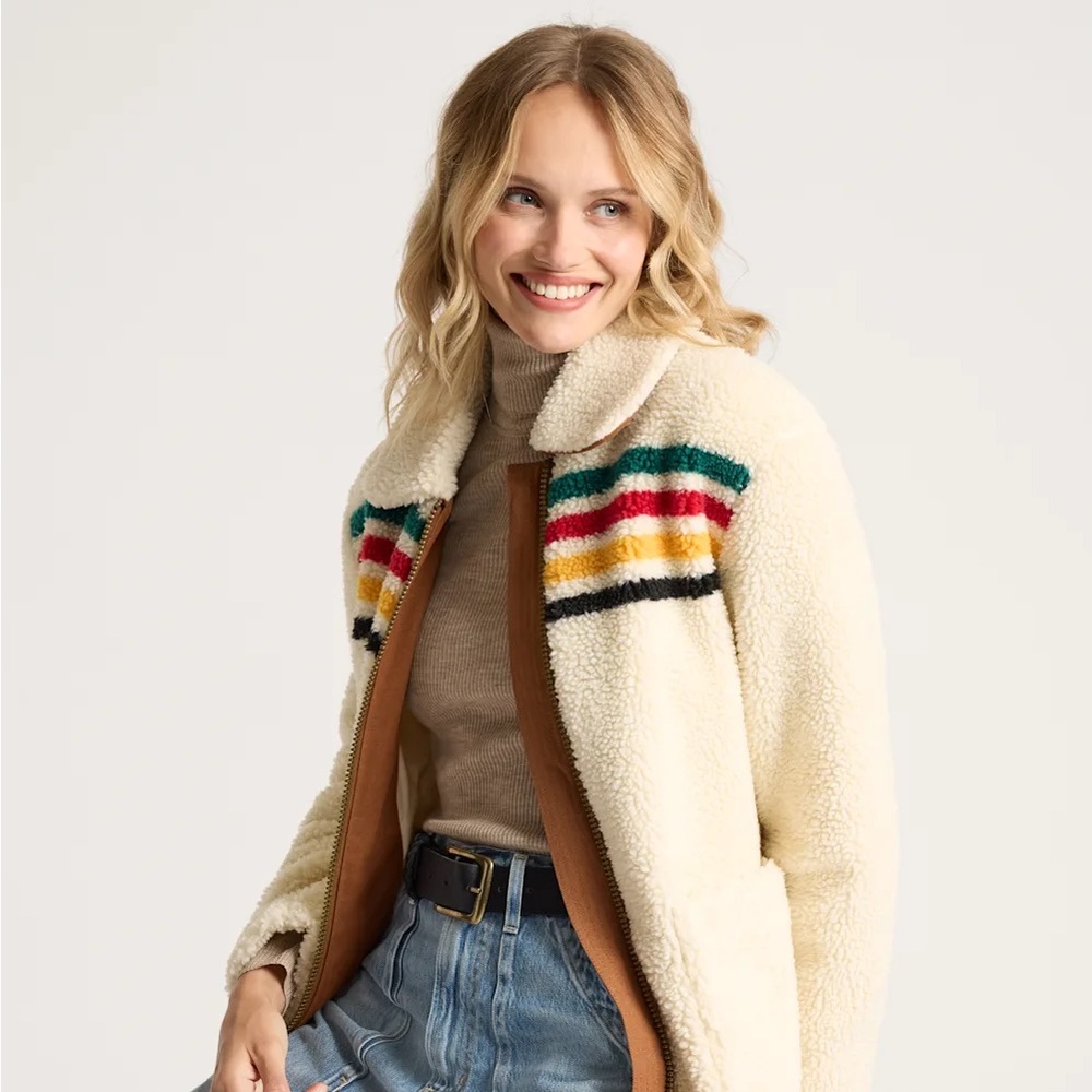 Pendleton Cream Teddy Jacket with Multicolor Stripes